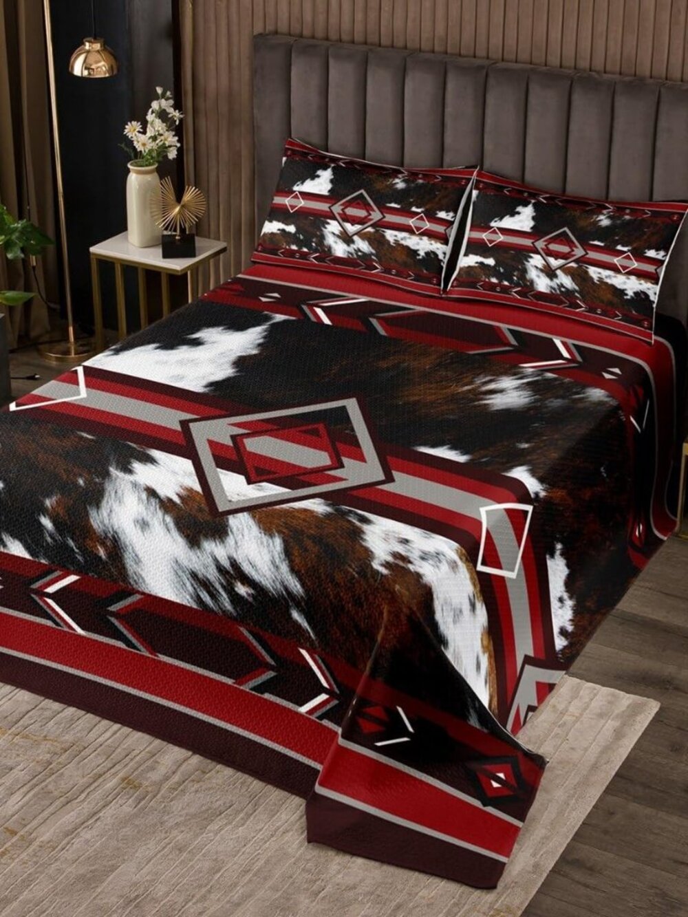 Cow Fur Print Bedspread Queen Size Lightweight